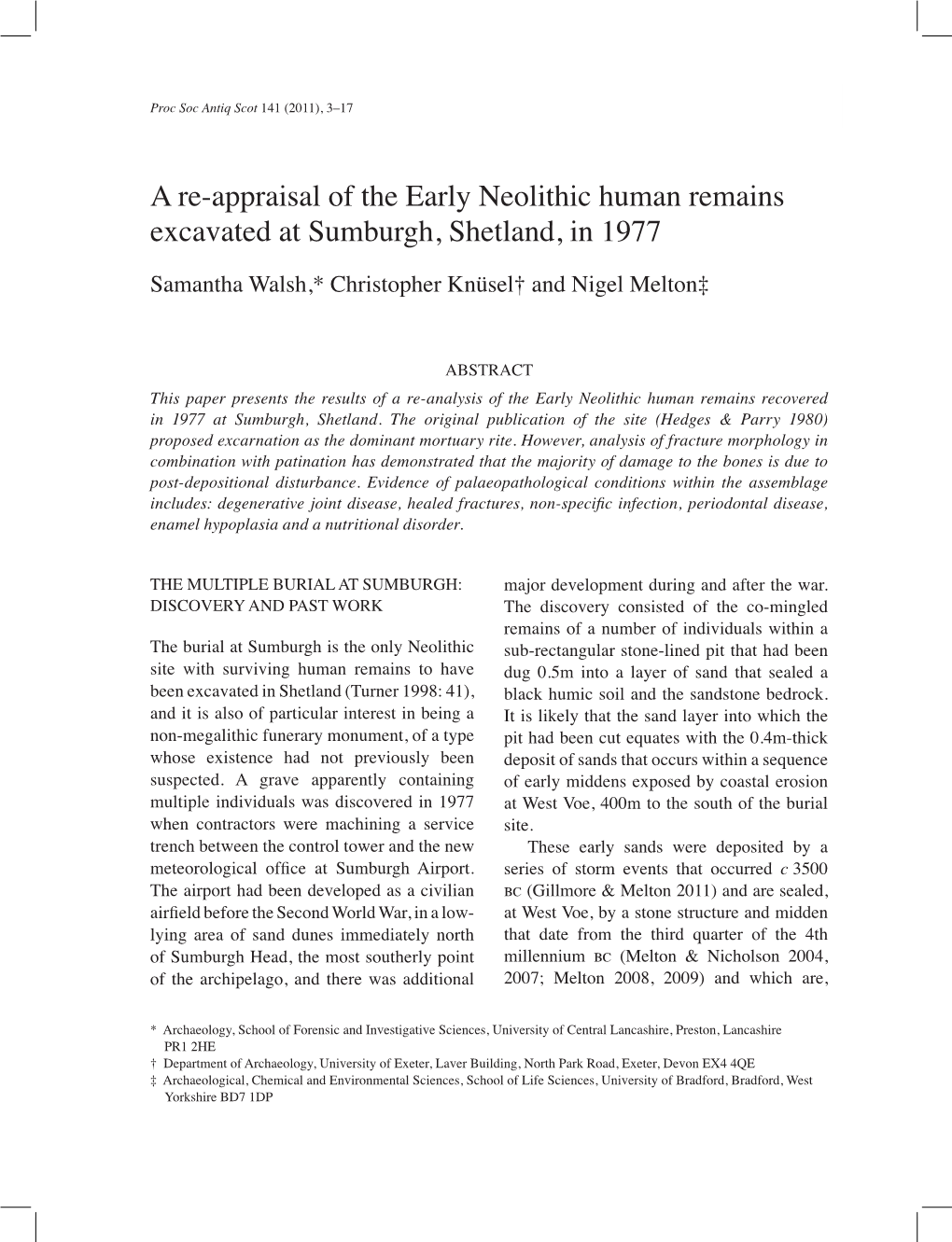 A Re-Appraisal of the Early Neolithic Human Remains Excavated at Sumburgh, Shetland, in 1977