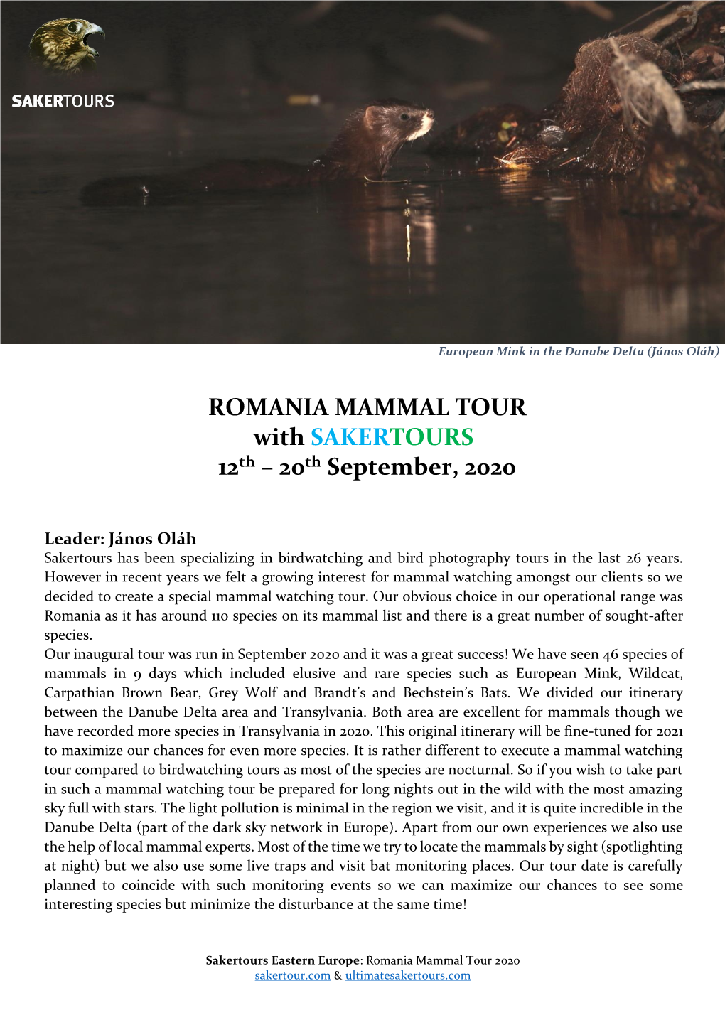 Romania Mammal Tour 2020