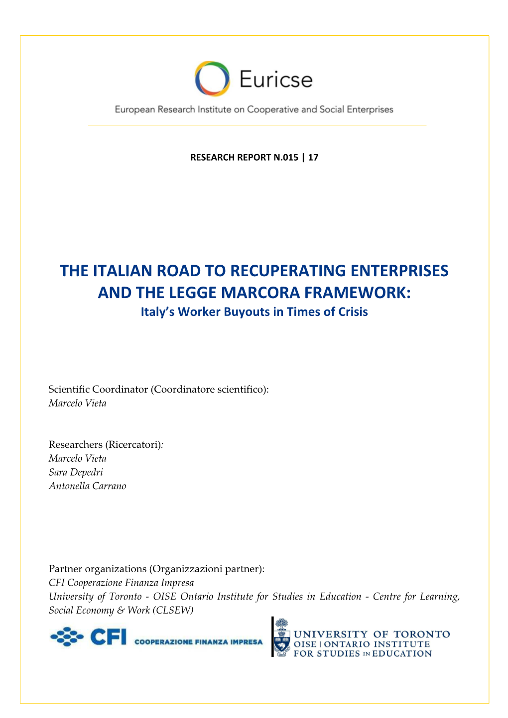 'The Italian Road to Recuperating Enterprises and the Legge Marcora