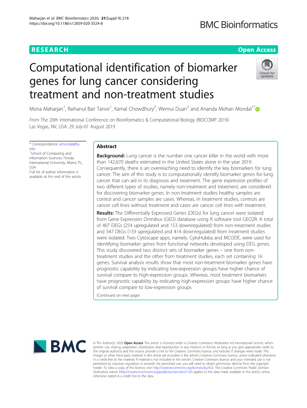 Computational Identification of Biomarker Genes for Lung Cancer