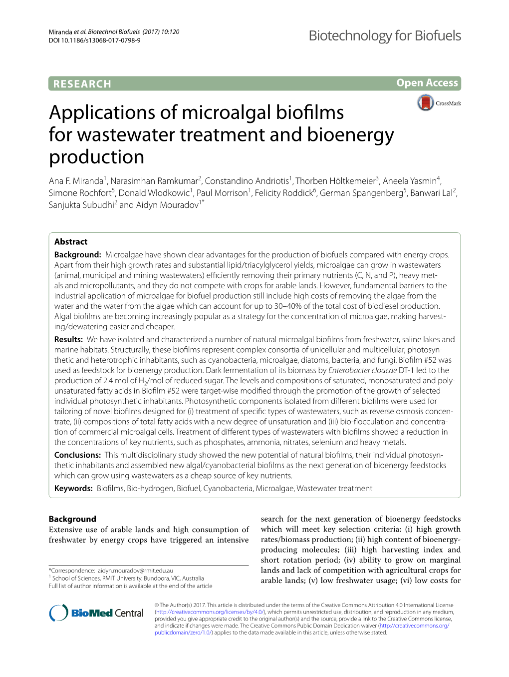 Applications of Microalgal Biofilms for Wastewater Treatment And