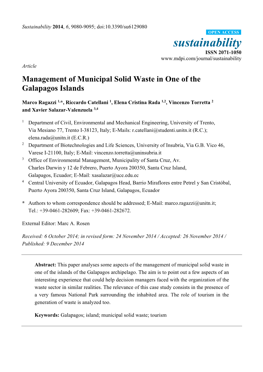 Management of Municipal Solid Waste in One of the Galapagos Islands