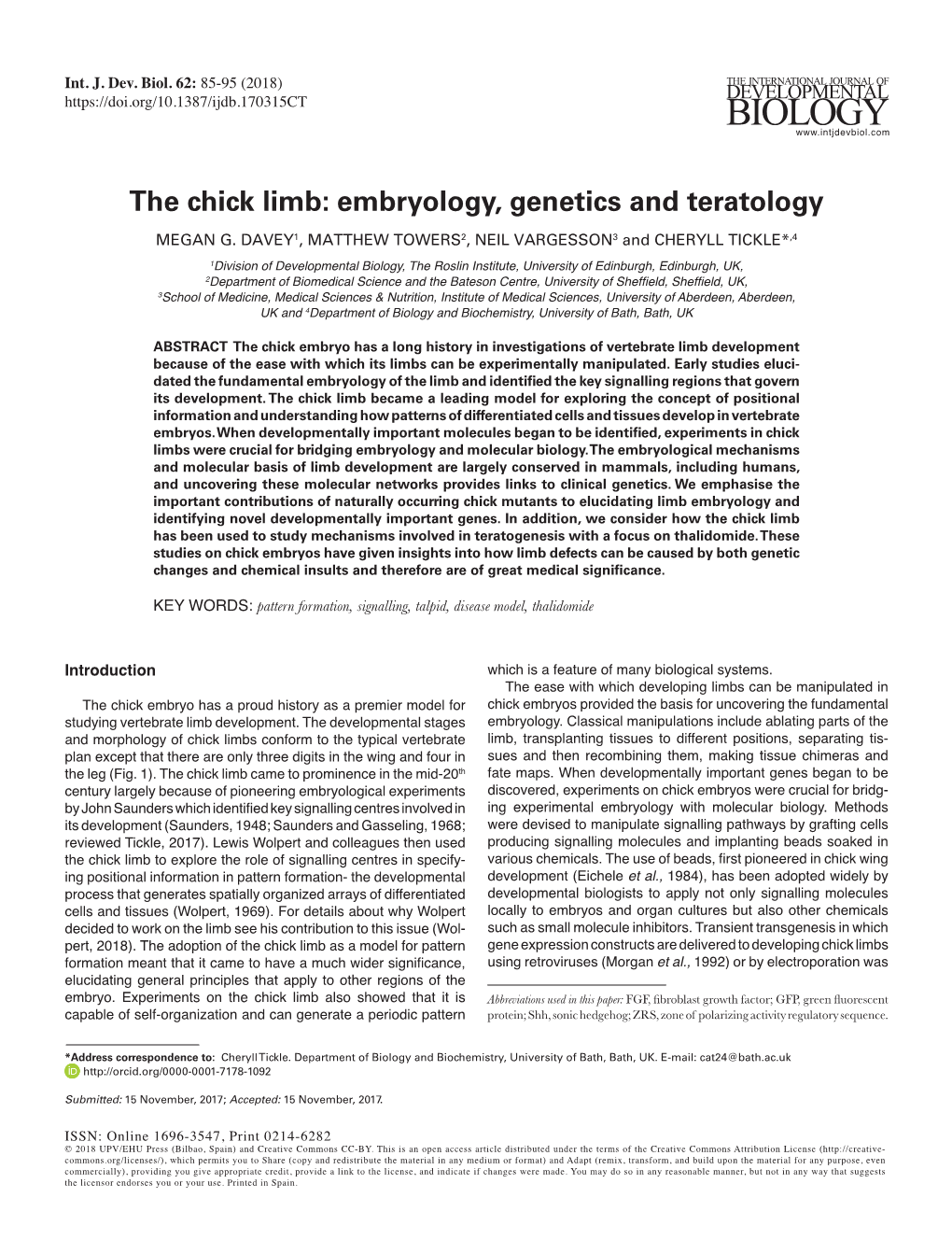 Embryology, Genetics and Teratology MEGAN G