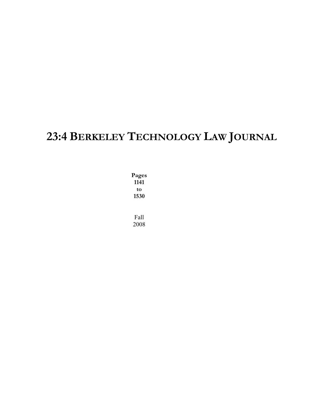 23:4 Berkeley Technology Law Journal