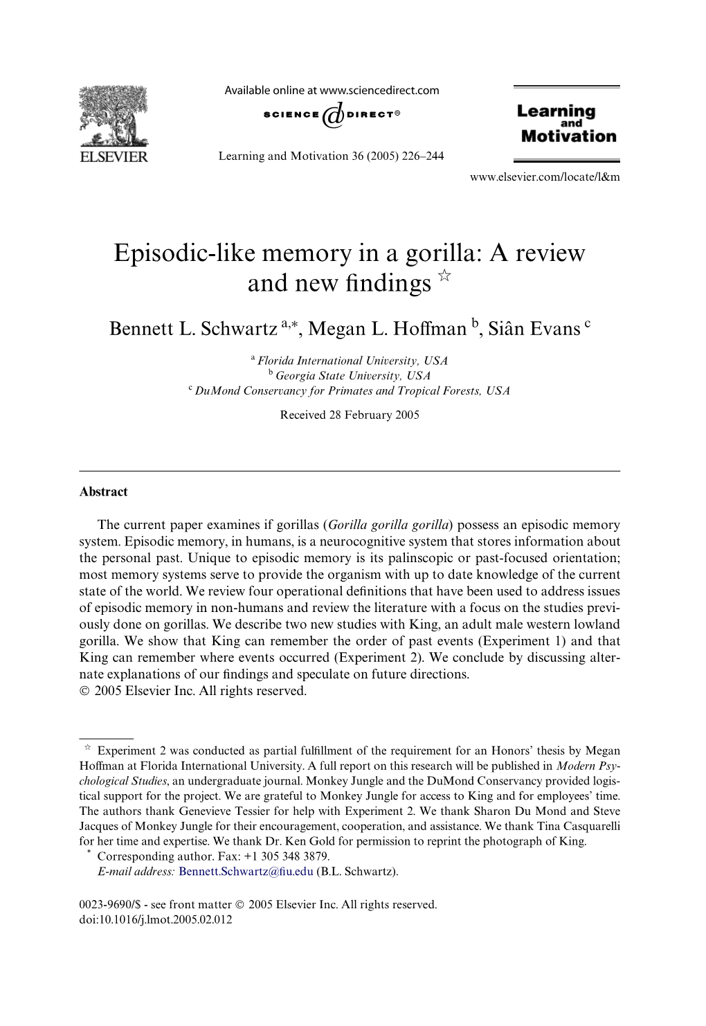 Episodic-Like Memory in a Gorilla: a Review and New Wndings ଝ