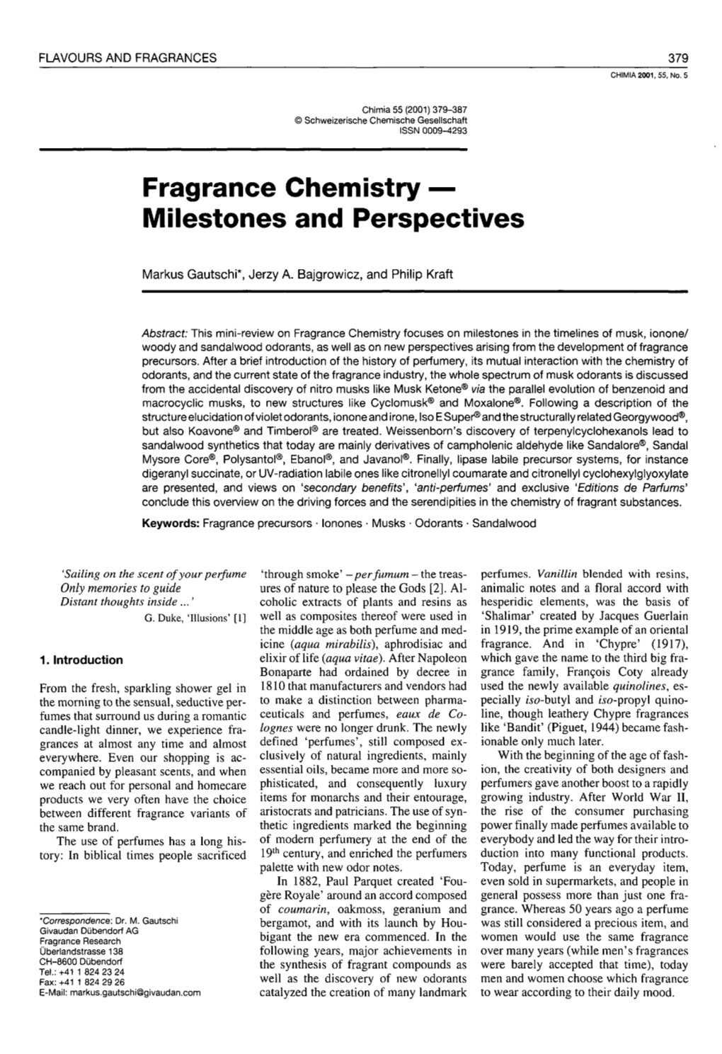 Fragrance Chemistry ÂŠ Milestones and Perspectives