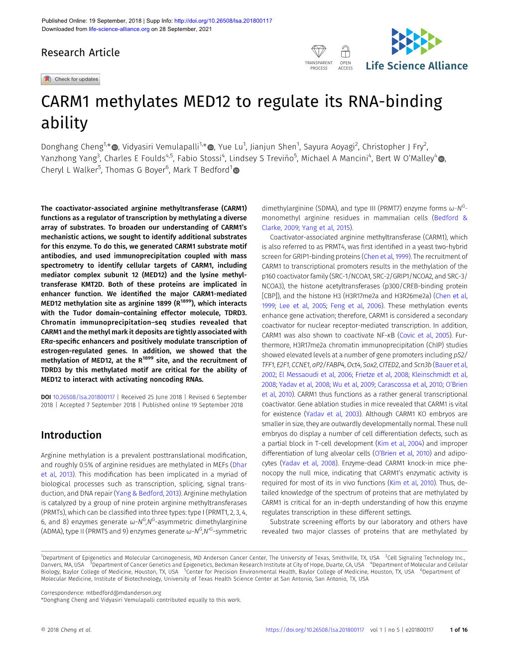 CARM1 Methylates MED12 to Regulate Its RNA-Binding Ability