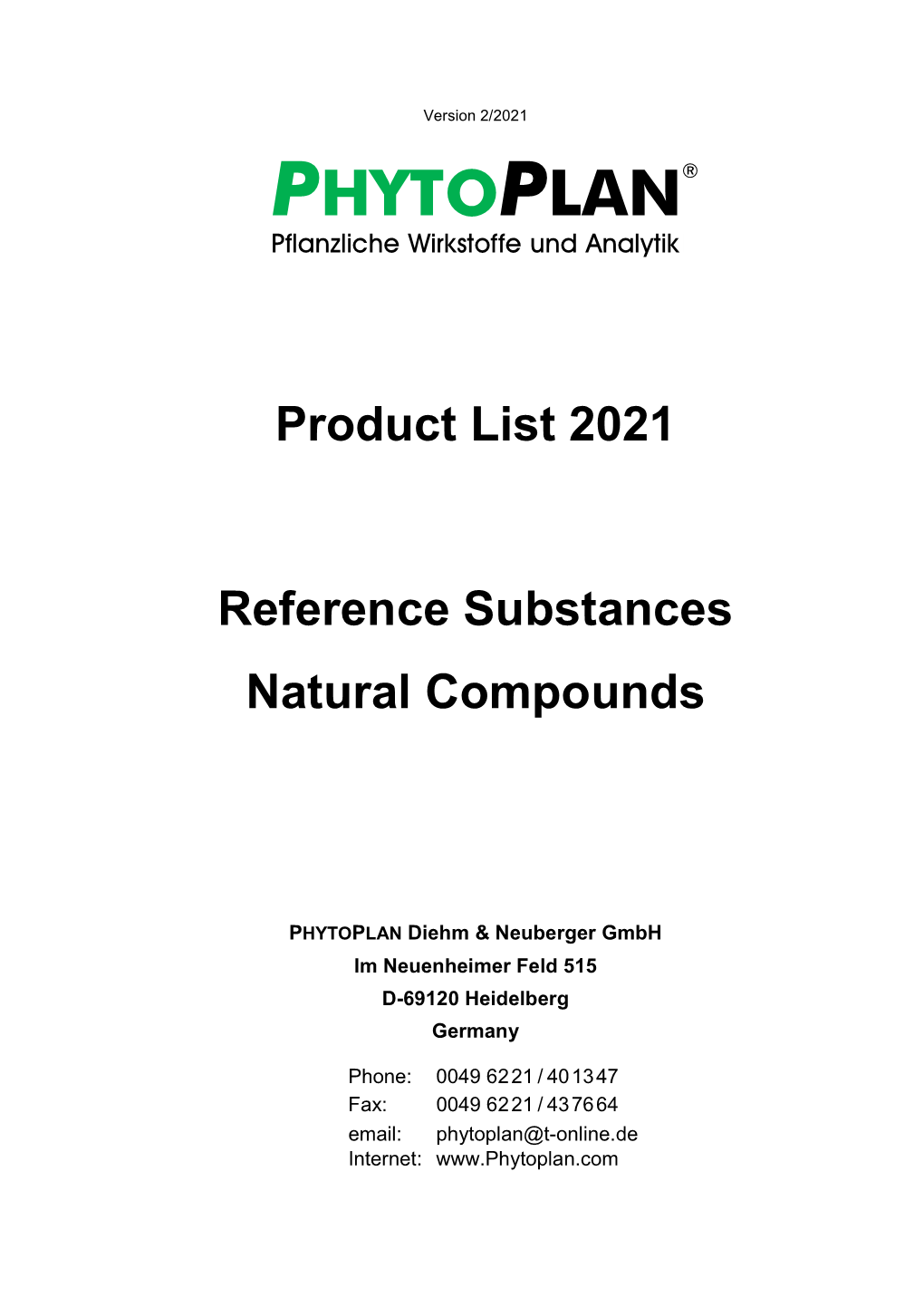 Product List 2021 Reference Substances Natural Compounds