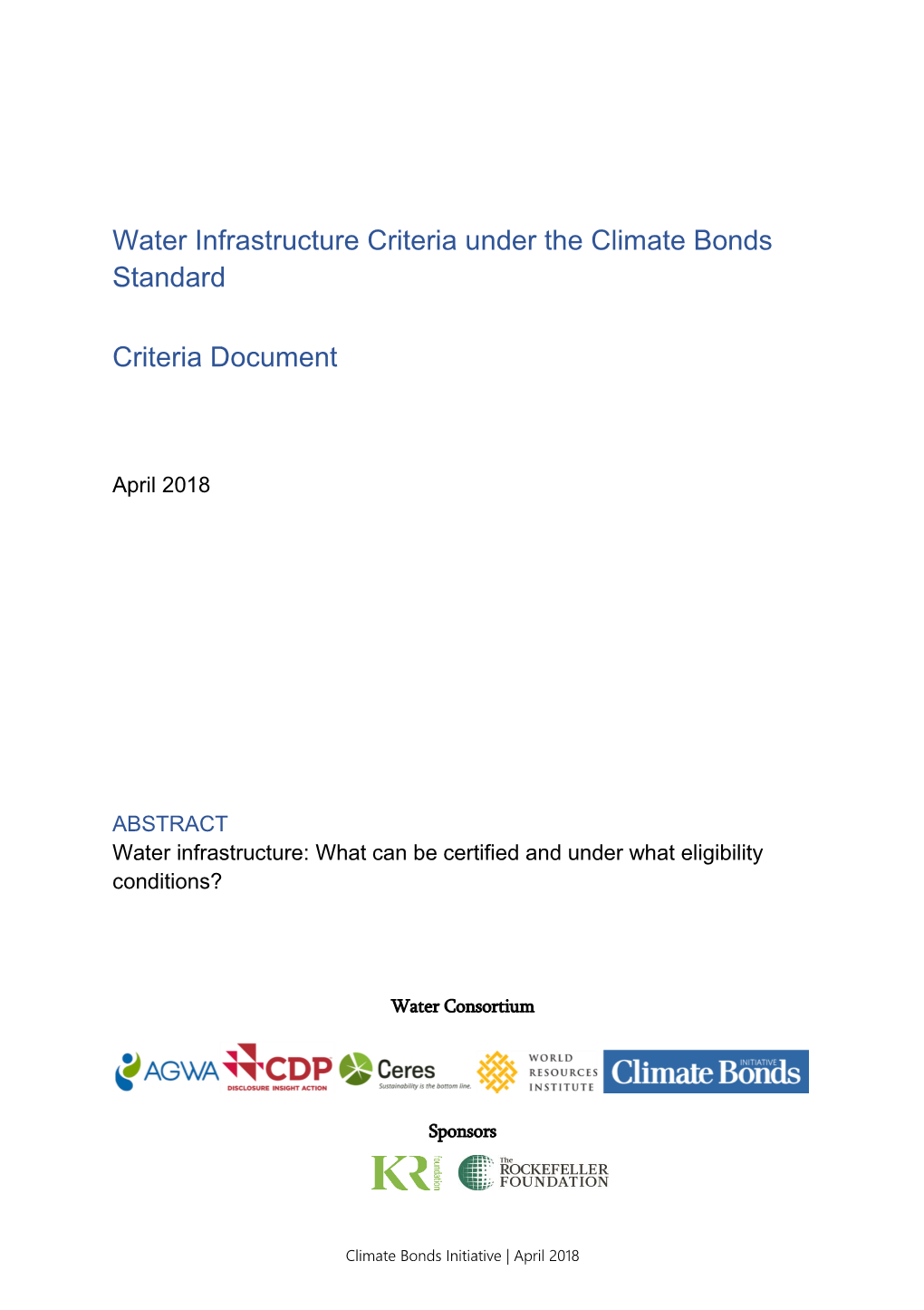 Water Infrastructure Criteria Under the Climate Bonds Standard