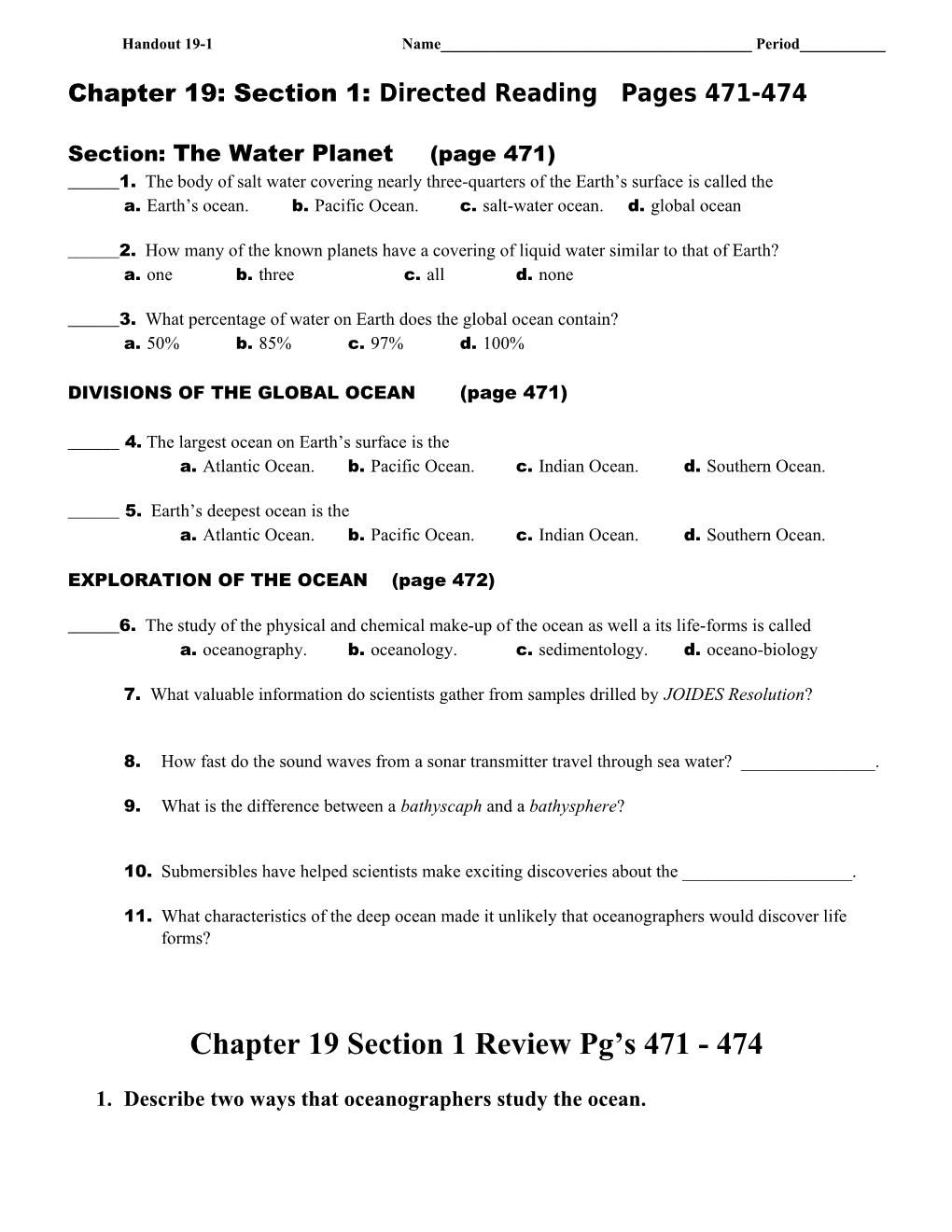 Chapter 19: Section 1: Directed Reading Pages 471-474