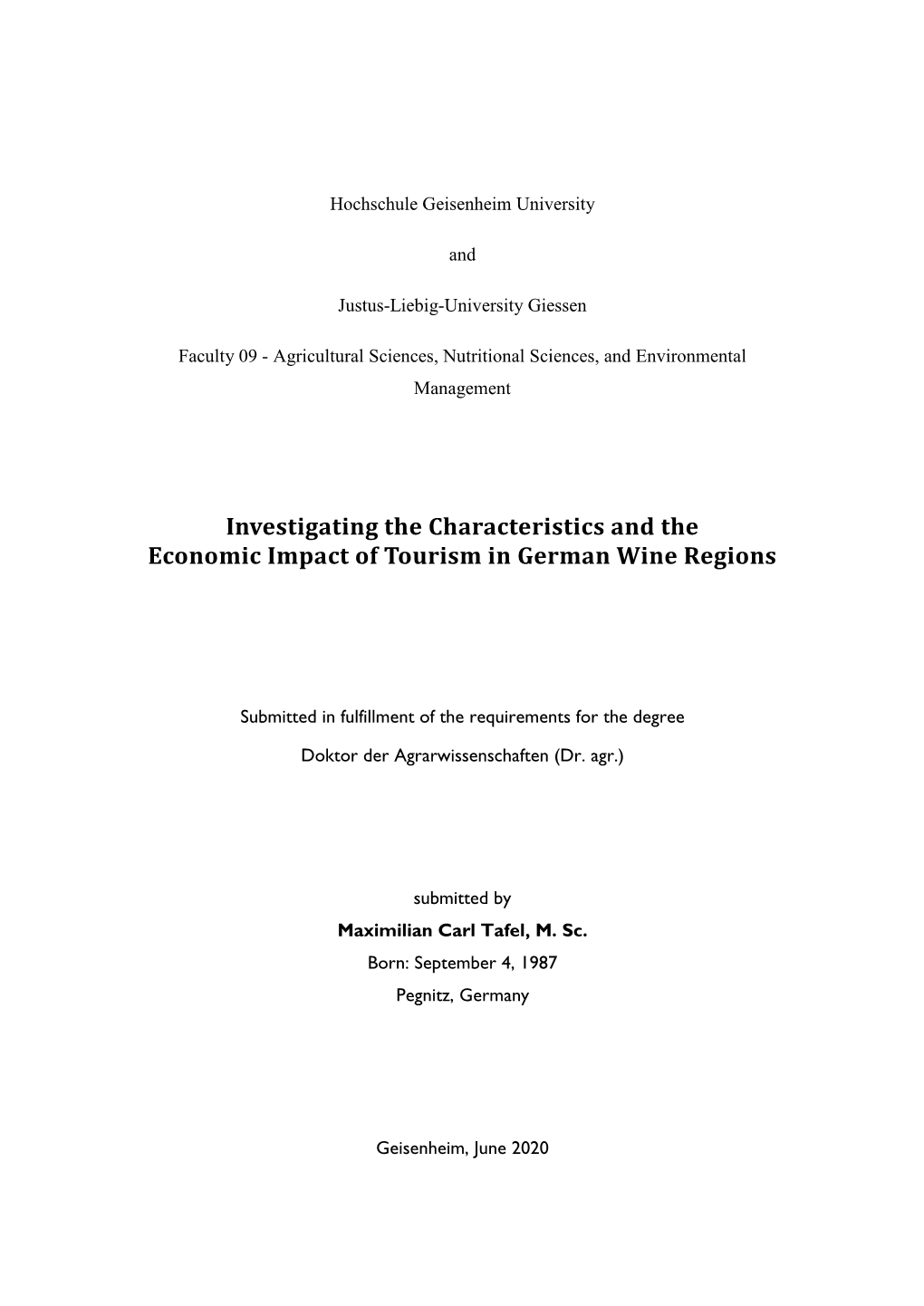 Investigating the Characteristics and the Economic Impact of Tourism in German Wine Regions