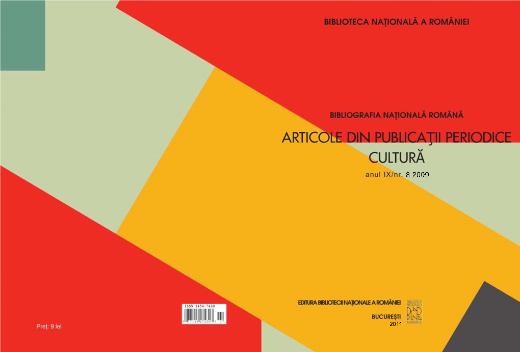 Articole Din Publicaţii Periodice. Cultură 3 4 Bibliografia Naţională Română