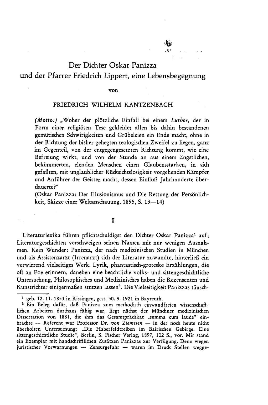 Der Dichter Oskar Panizza Und Der Pfarrer Friedrich Lippert, Eine