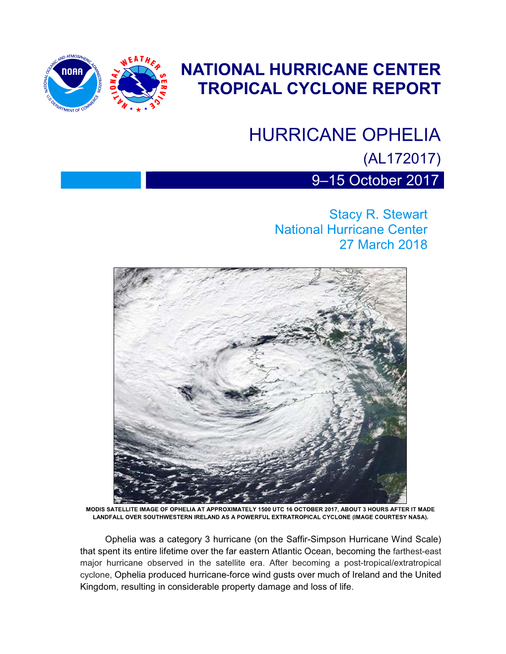 HURRICANE OPHELIA (AL172017) 9–15 October 2017