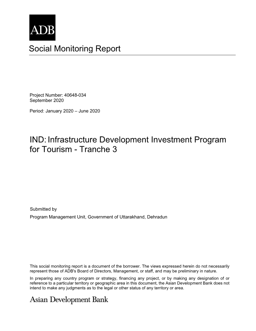 Social Monitoring Report IND:Infrastructure Development