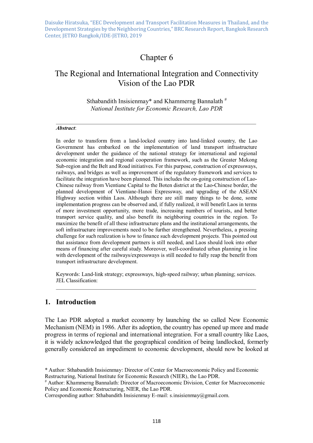 The Regional and International Integration and Connectivity Vision of the Lao PDR