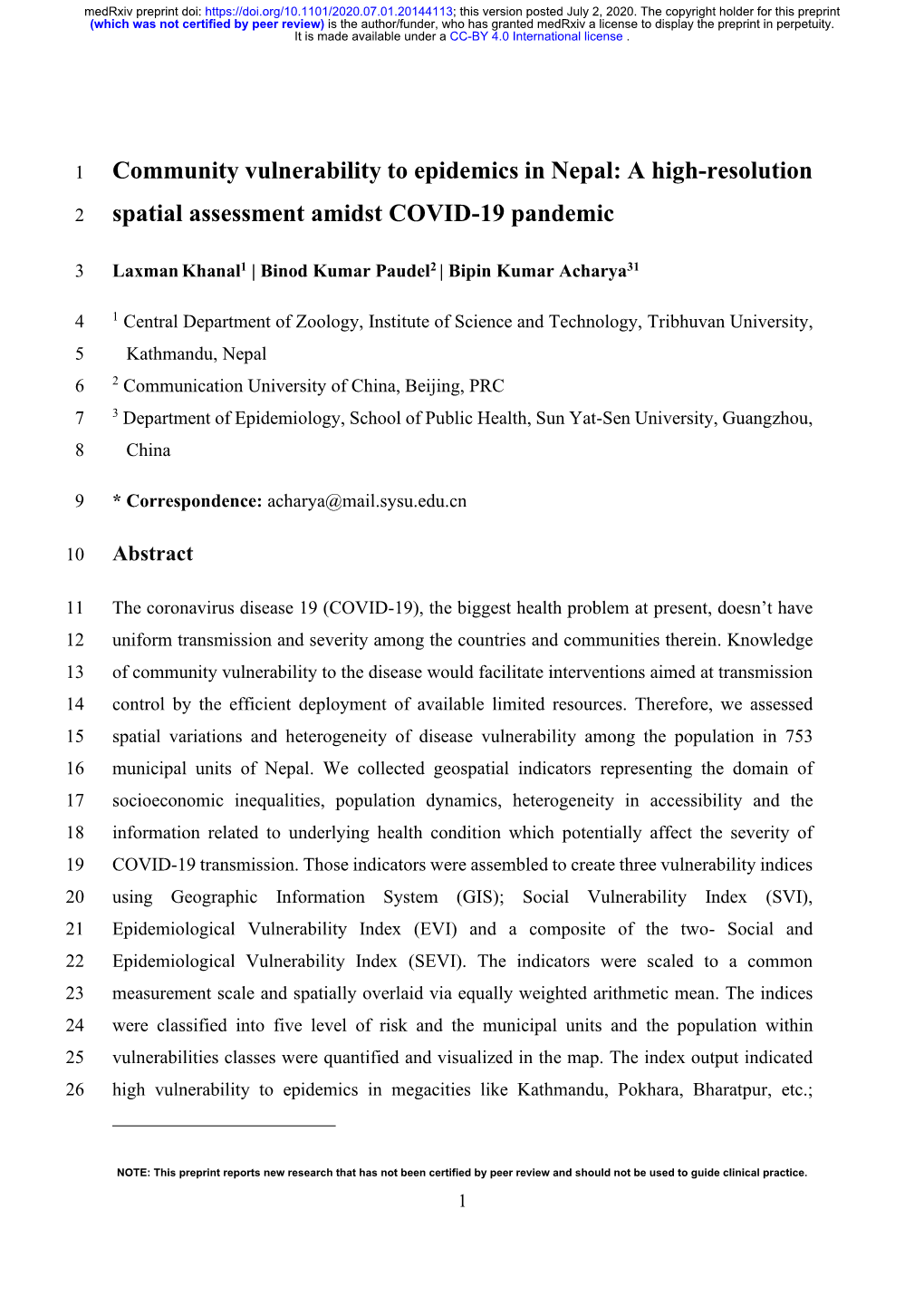 Community Vulnerability to Epidemics in Nepal: a High-Resolution Spatial Assessment Amidst COVID-19 Pandemic