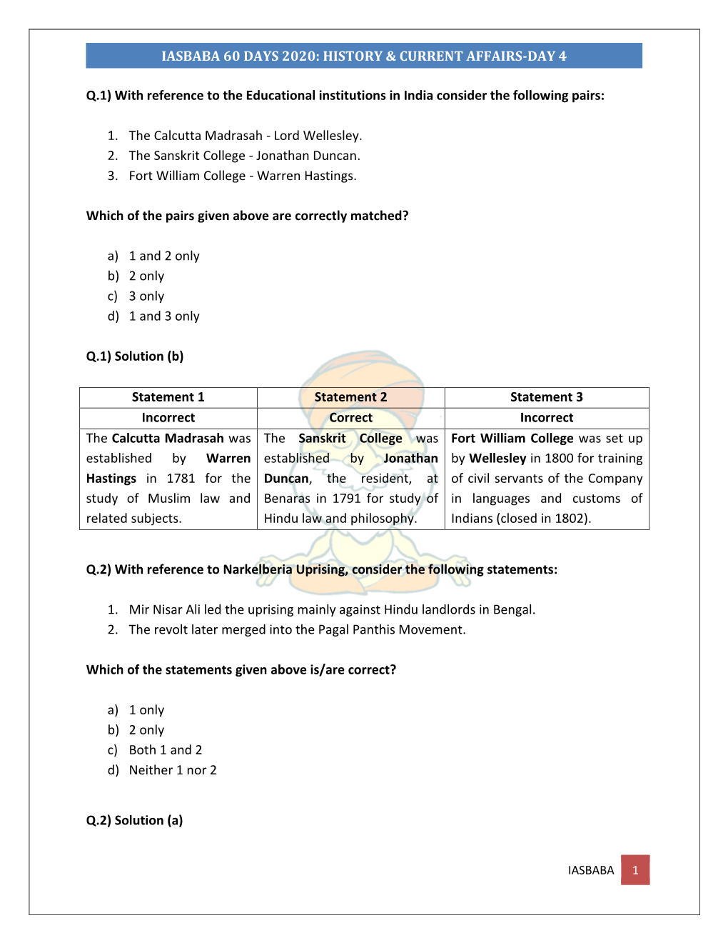 Iasbaba 60 Days 2020: History & Current Affairs-Day 4