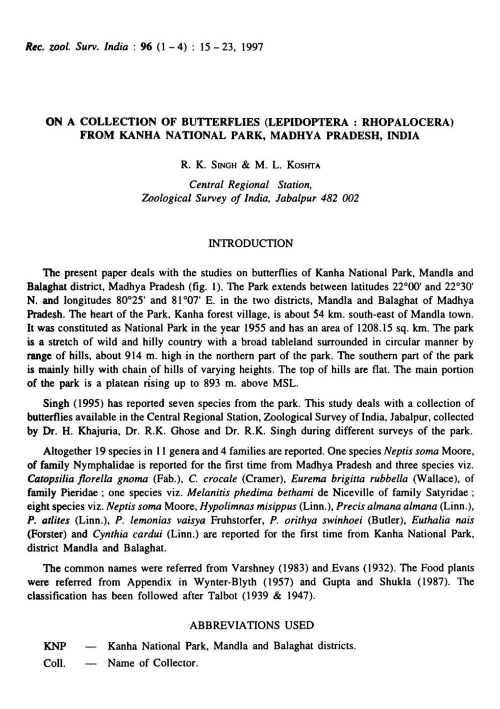 Central Regional Station, Zoological Survey of India, Jabalpur 482 002