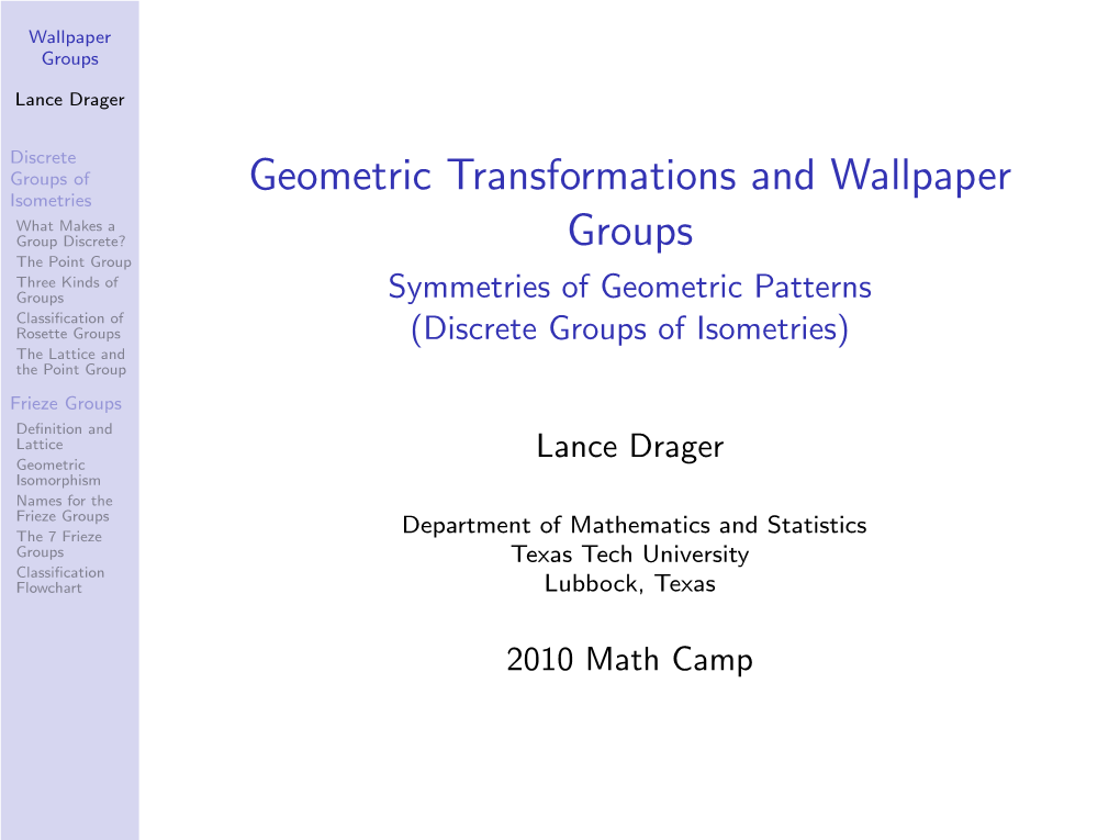 Symmetries of Geometric Patterns (Discrete Groups of Isometries)