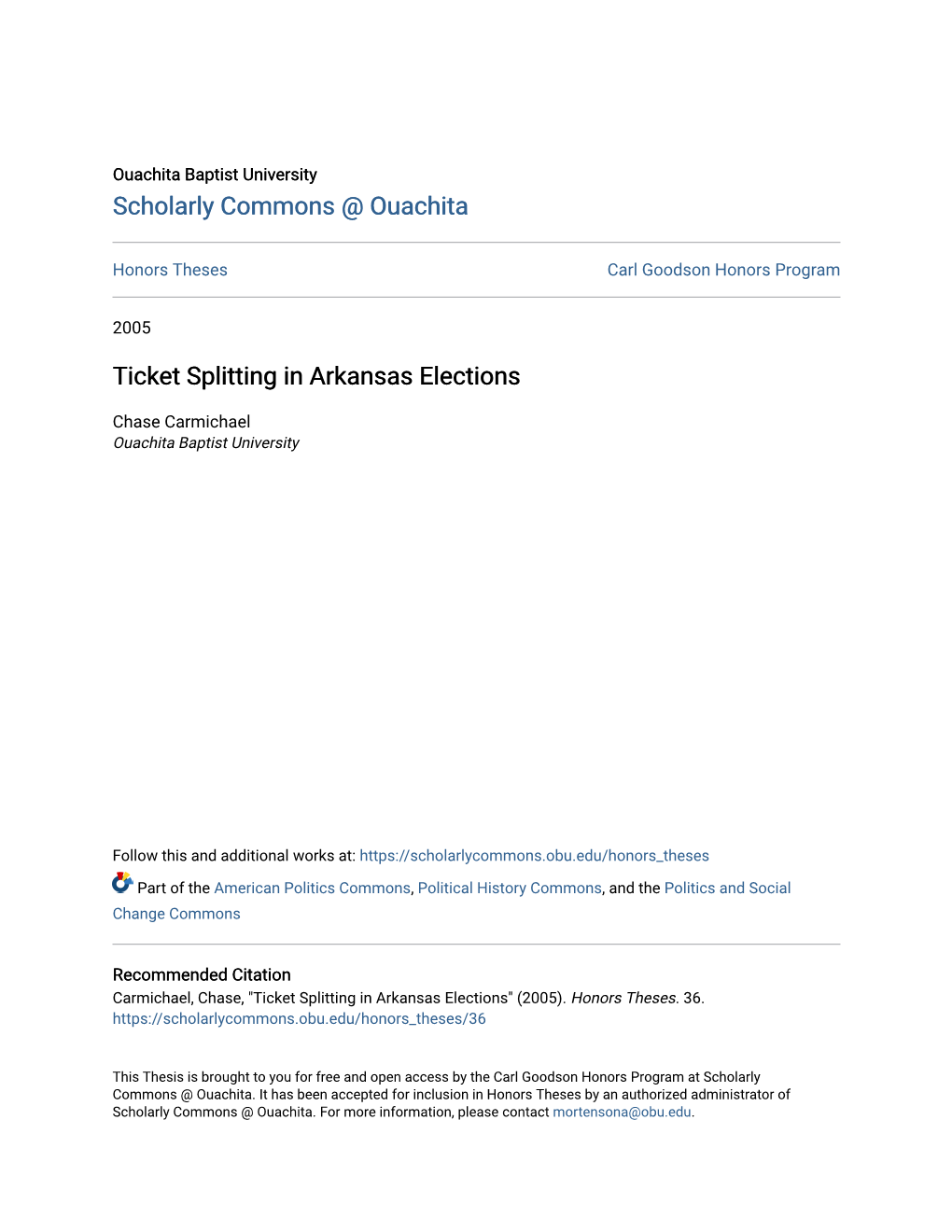 Ticket Splitting in Arkansas Elections