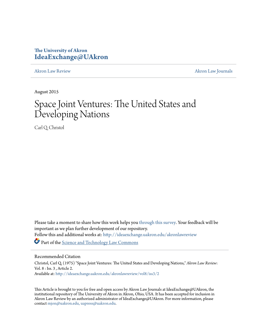 Space Joint Ventures: the Nitu Ed States and Developing Nations Carl Q