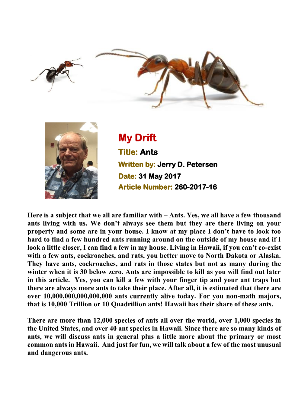 My Drift Title: Ants Written By: Jerry D