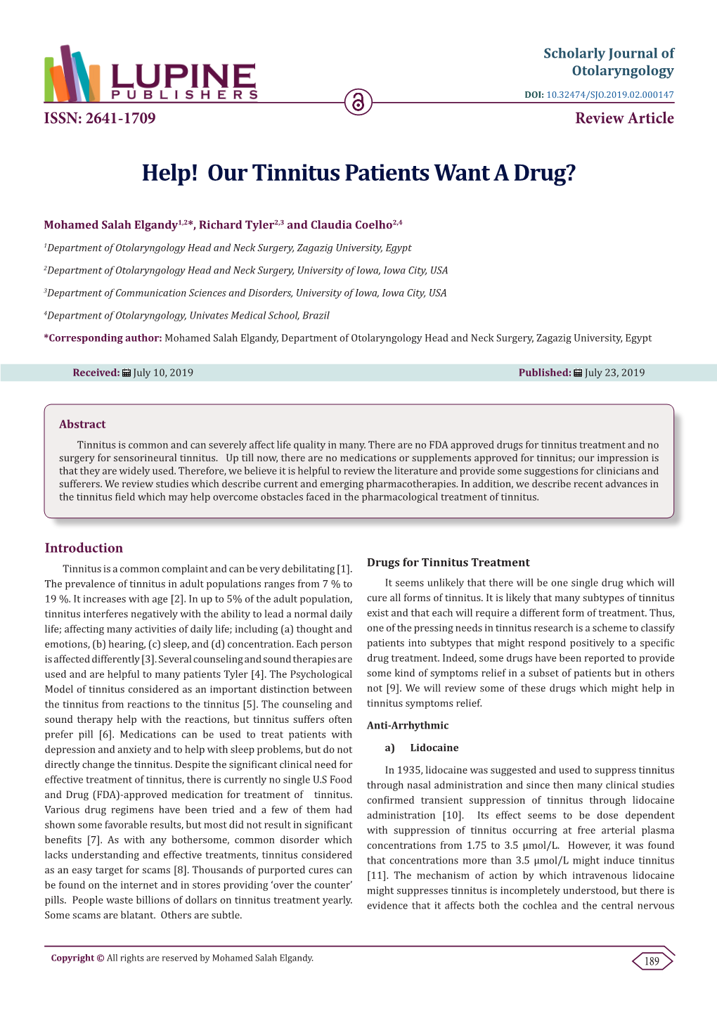 Our Tinnitus Patients Want a Drug?