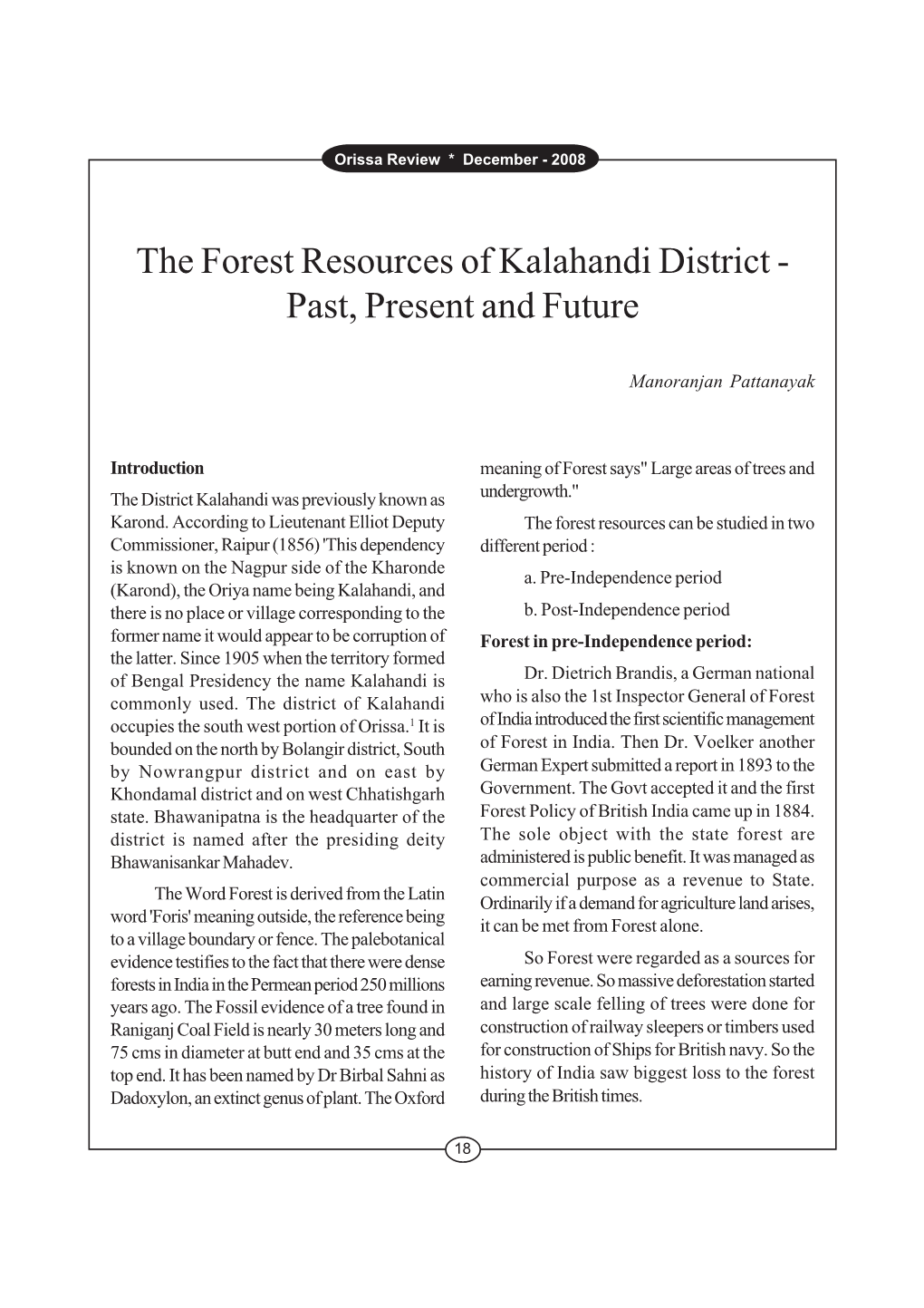 The Forest Resources of Kalahandi District - Past, Present and Future