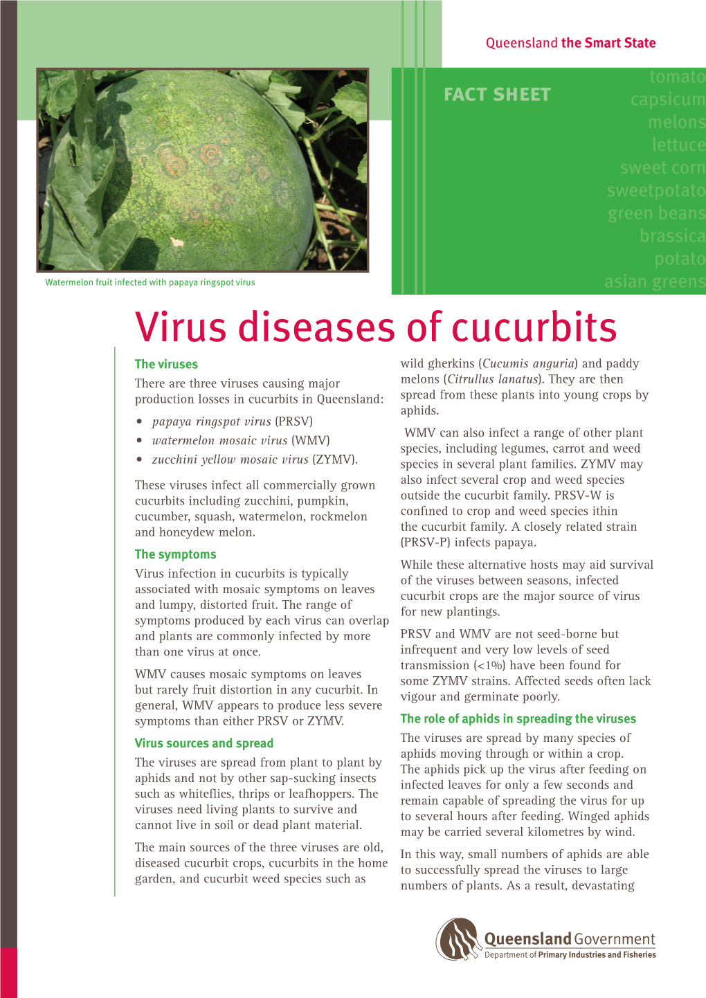 Virus Diseases of Cucurbits the Viruses Wild Gherkins (Cucumis Anguria) and Paddy There Are Three Viruses Causing Major Melons (Citrullus Lanatus)