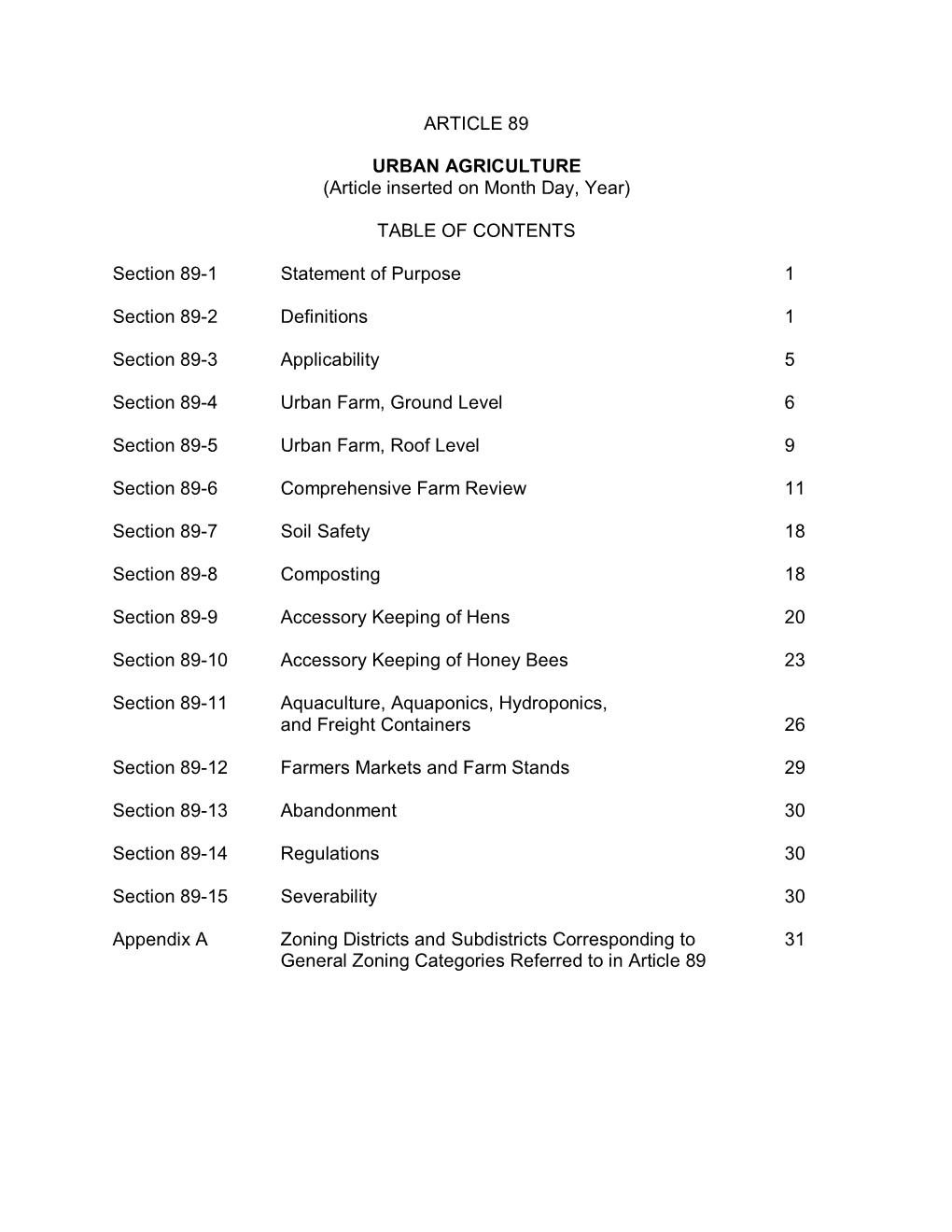 ARTICLE 89 URBAN AGRICULTURE (Article Inserted on Month Day