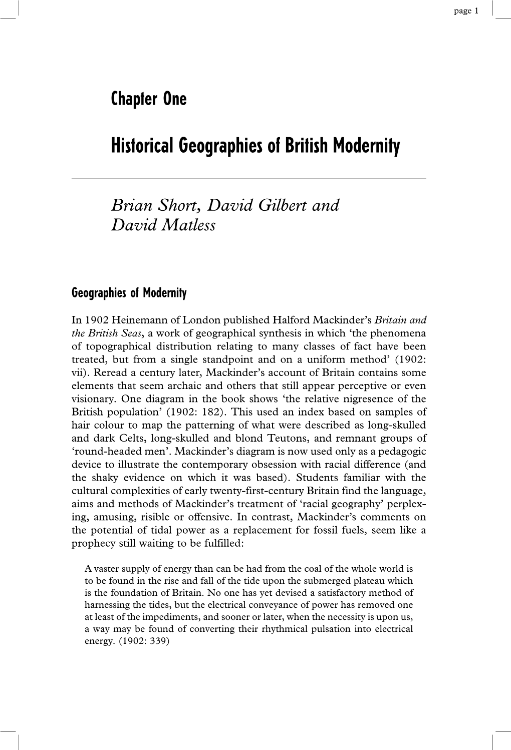 Historical Geographies of British Modernity