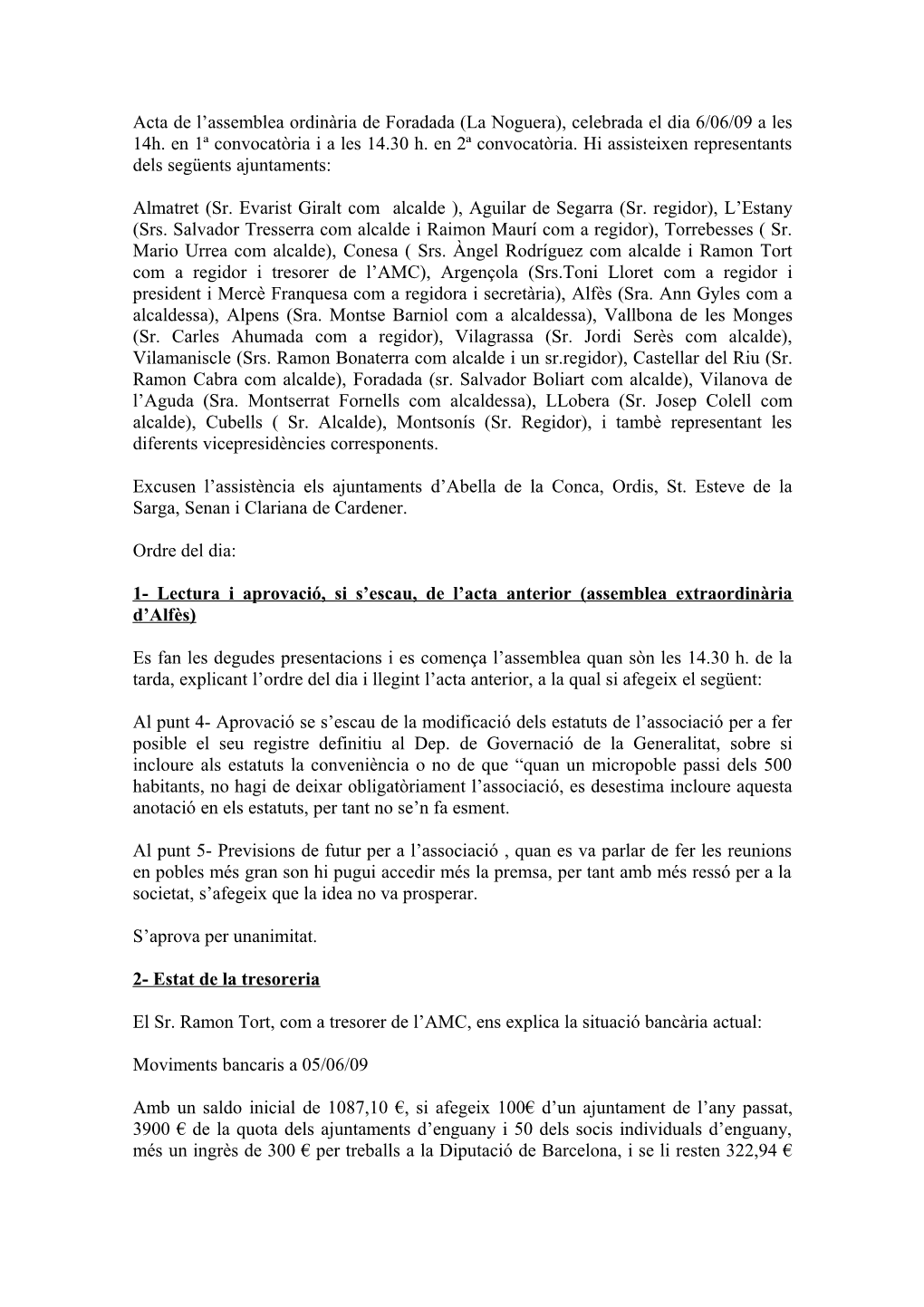 Acta De L'assemblea Ordinària De Foradada