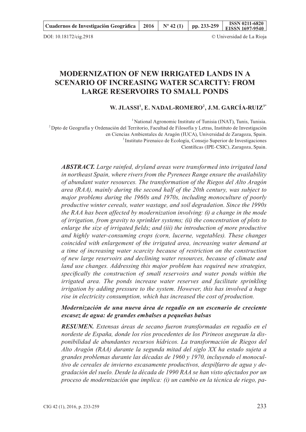 Modernization of New Irrigated Lands in a Scenario of Increasing Water Scarcity: from Large Reservoirs to Small Ponds