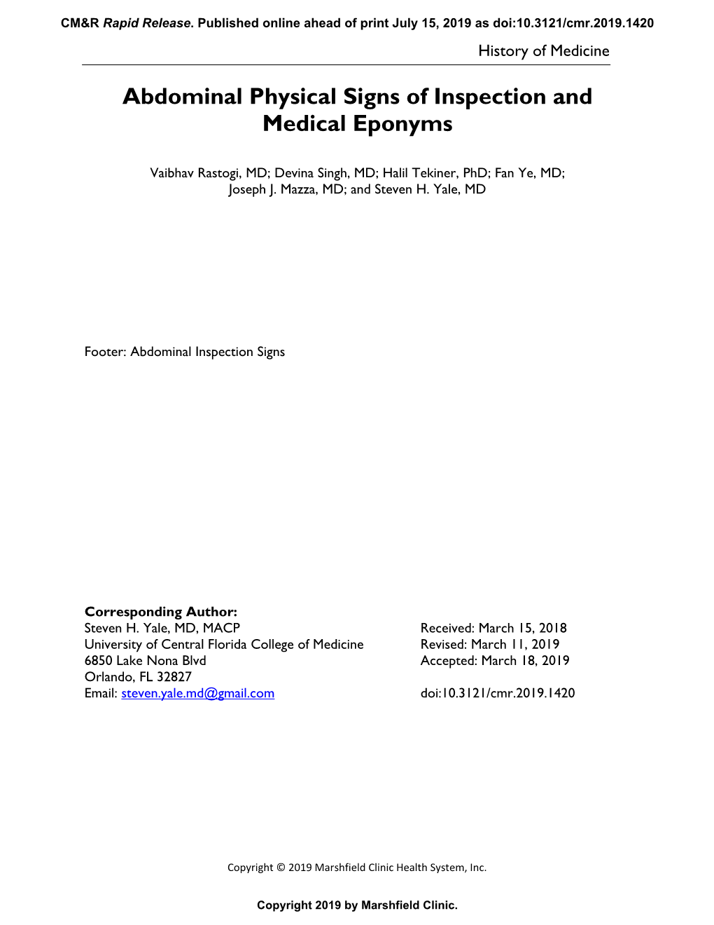 Abdominal Physical Signs of Inspection and Medical Eponyms