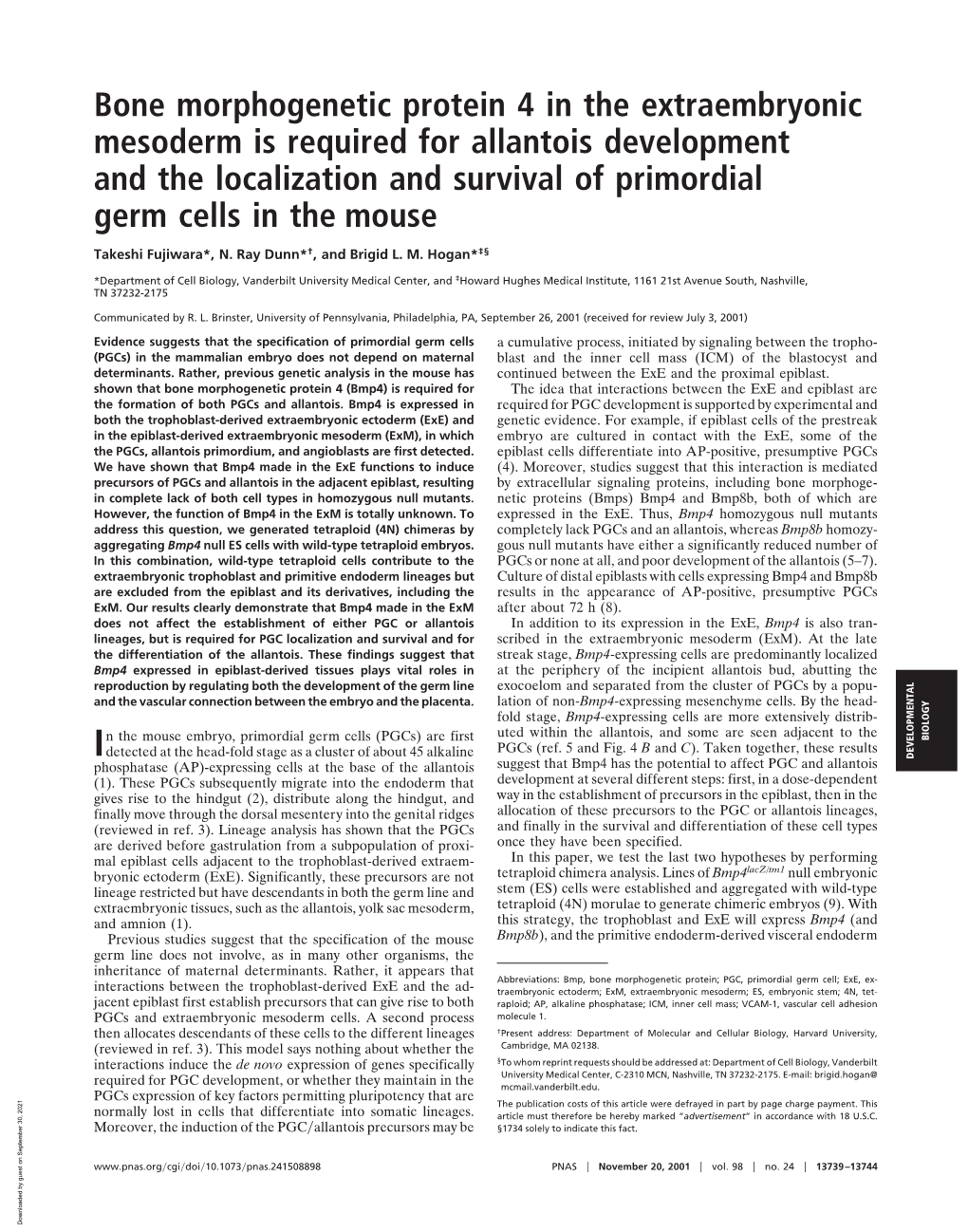 Bone Morphogenetic Protein 4 in the Extraembryonic Mesoderm Is