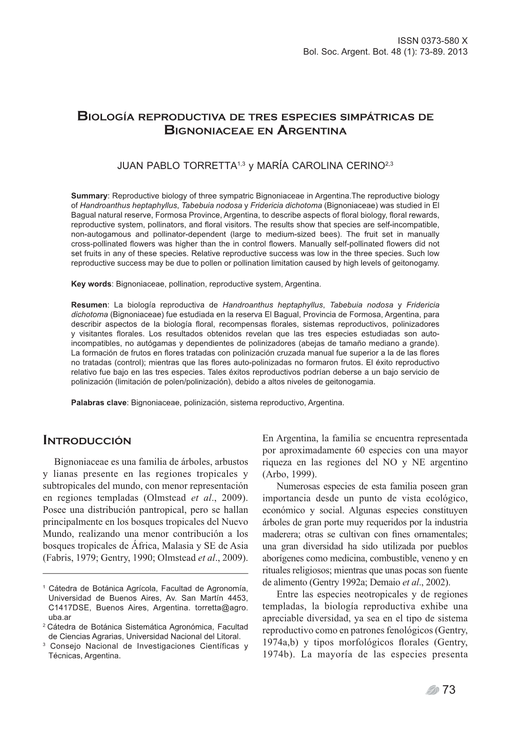 Biología Reproductiva De Especies De Bignoniaceae