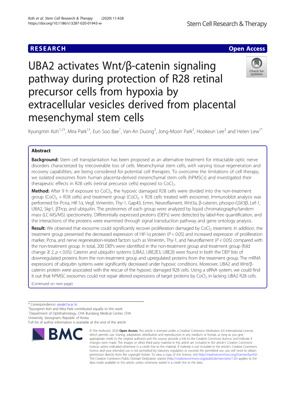 UBA2 Activates Wnt/Β-Catenin Signaling Pathway During Protection