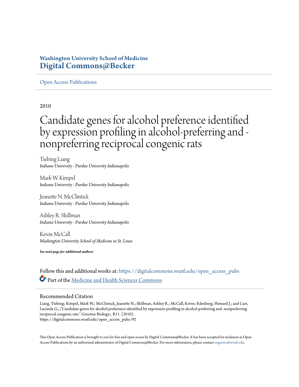 Candidate Genes for Alcohol Preference Identified by Expression