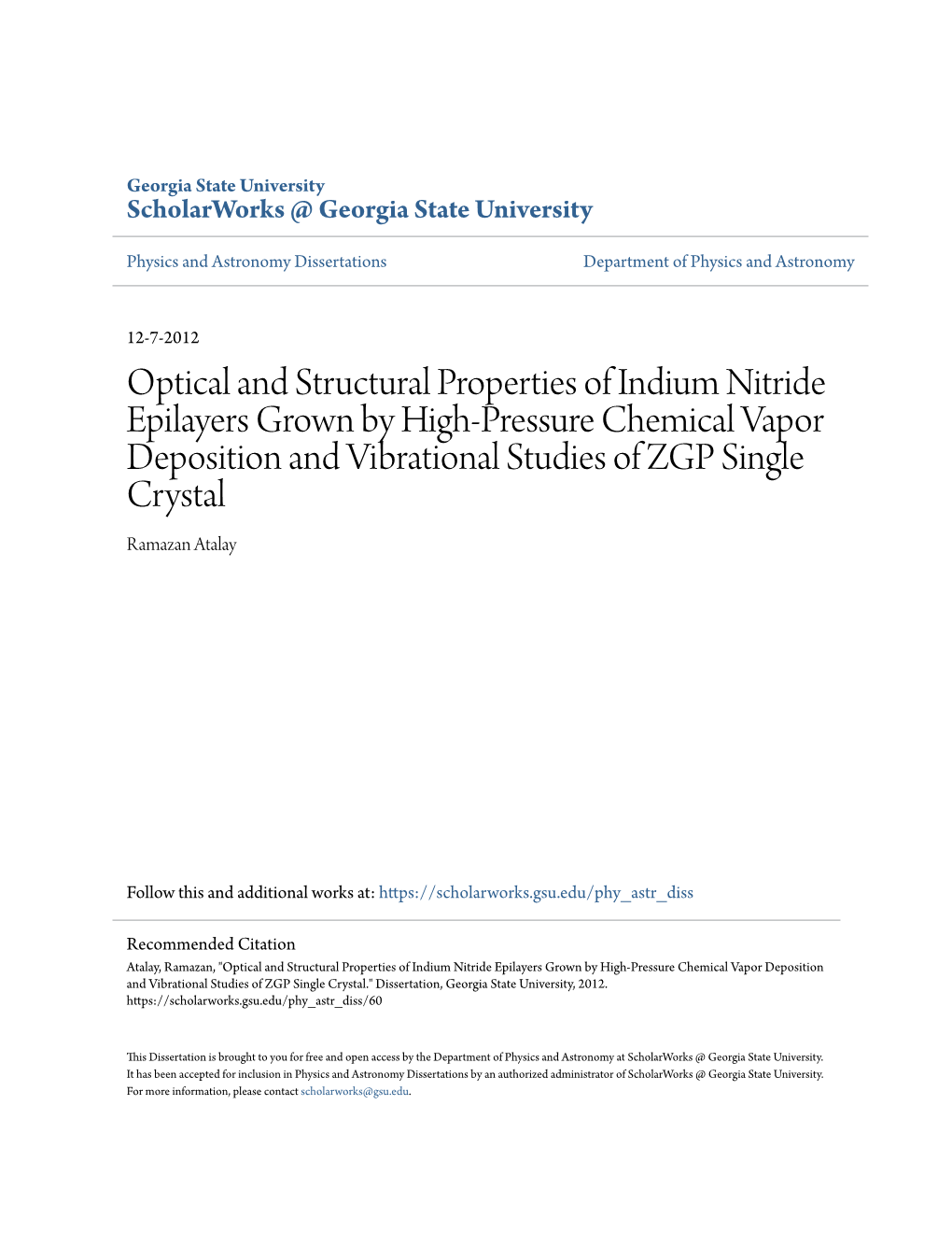 Optical and Structural Properties of Indium Nitride Epilayers Grown by High-Pressure Chemical Vapor Deposition and Vibrational S