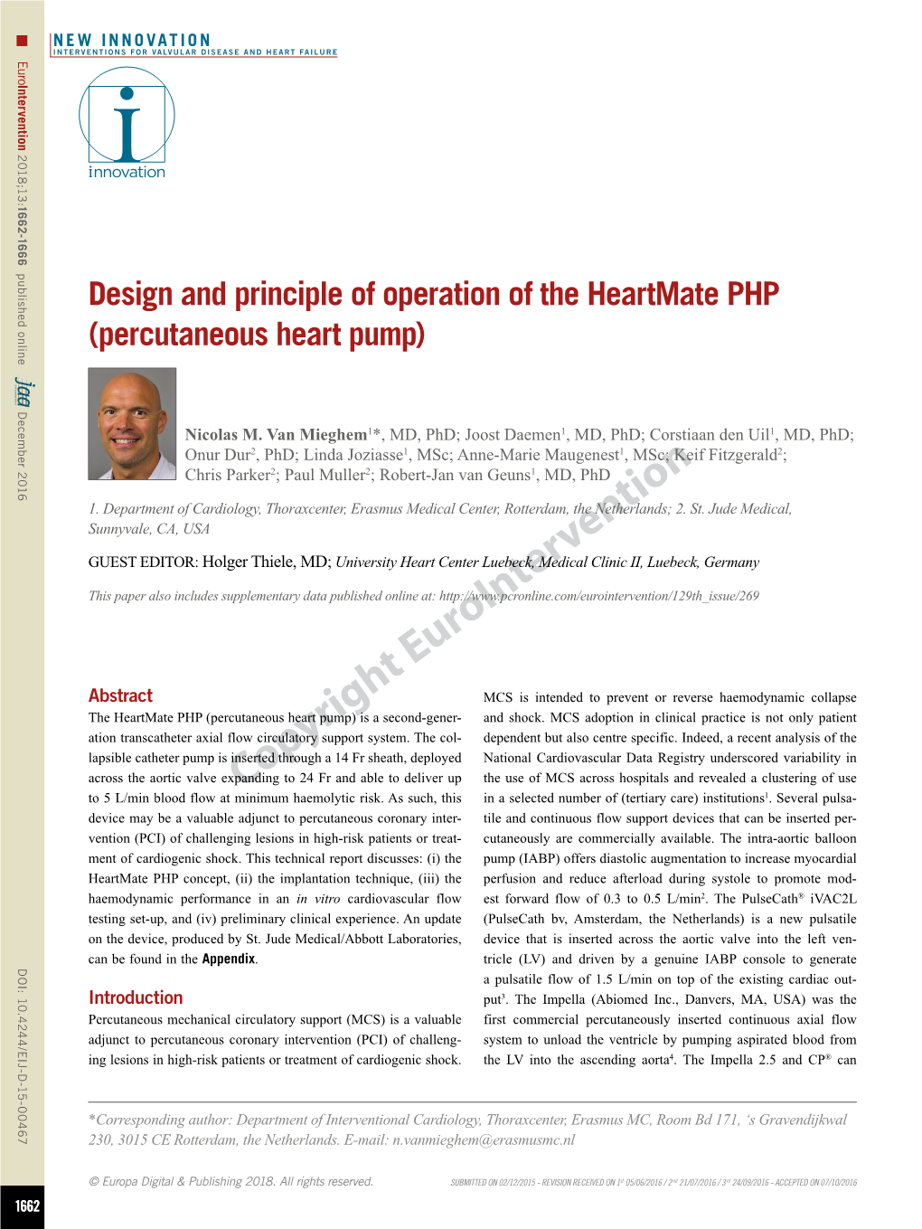 Design and Principle of Operation of the Heartmate PHP (Percutaneous Heart Pump) December 2016 December