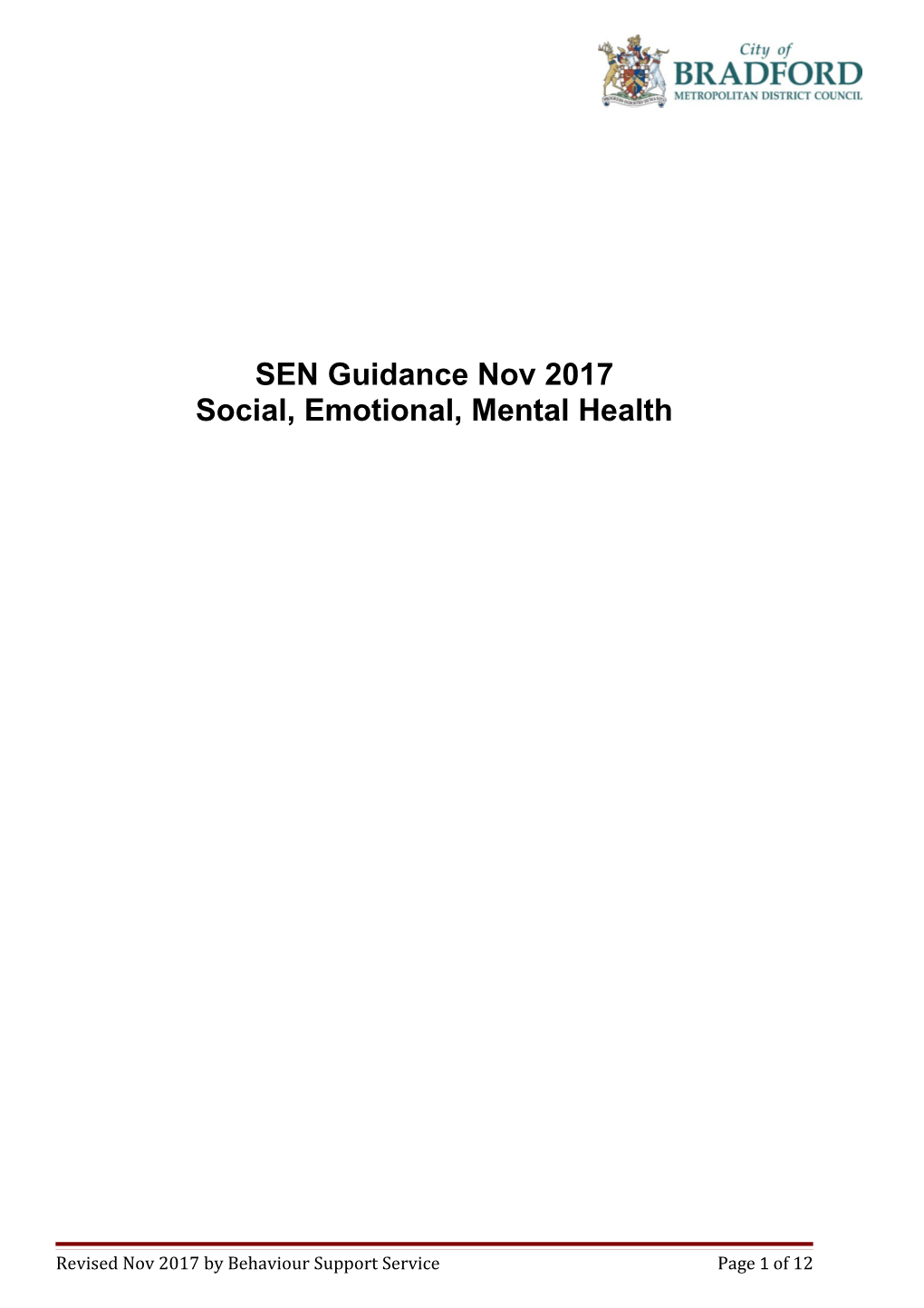 Social, Emotional And Behavioural Difficulties Guidance