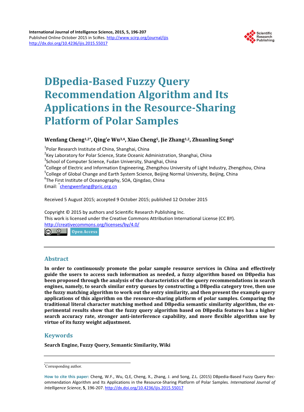 Dbpedia-Based Fuzzy Query Recommendation Algorithm and Its Applications in the Resource-Sharing Platform of Polar Samples