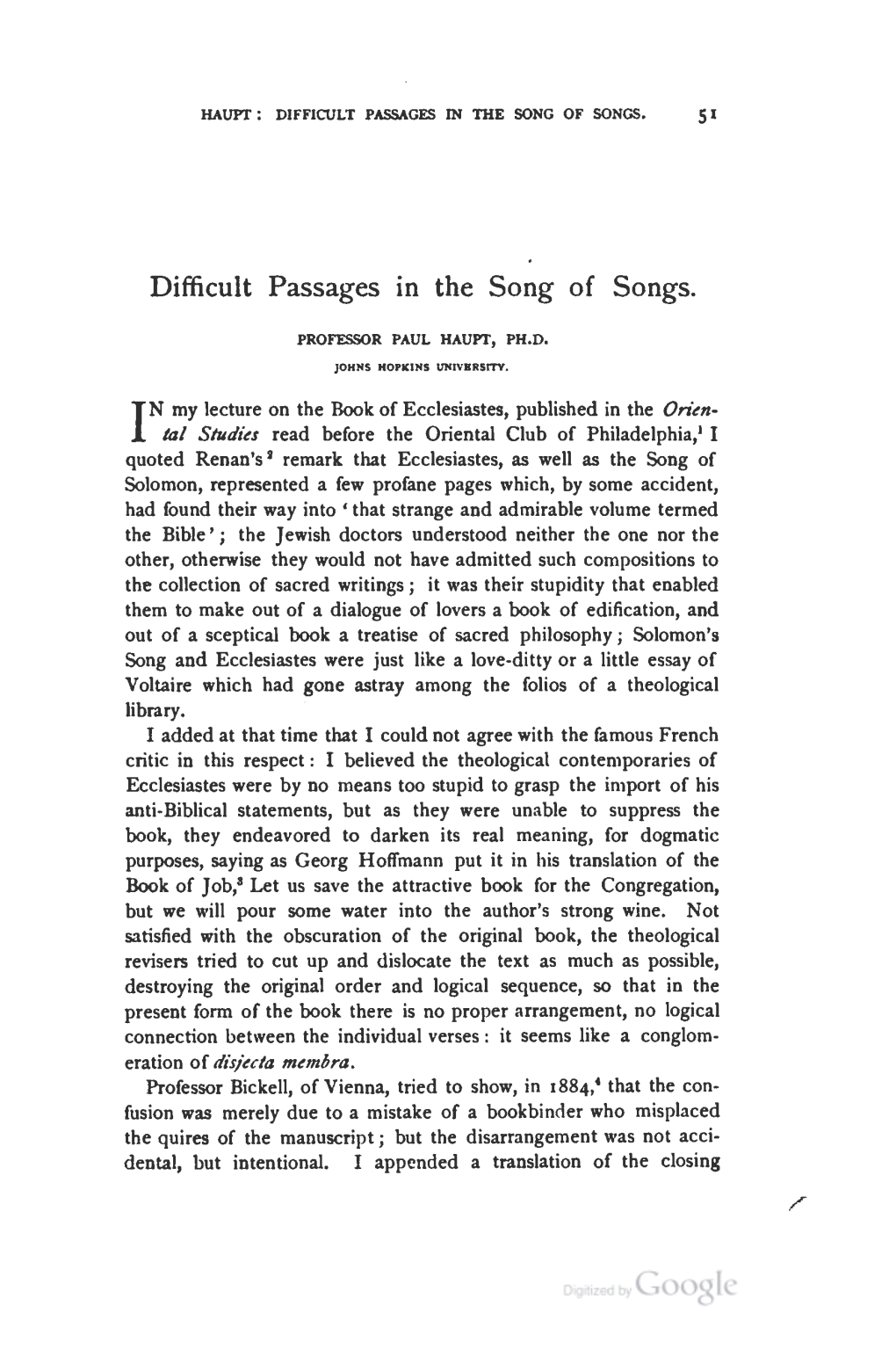 Difficult Passages in the Song of Songs