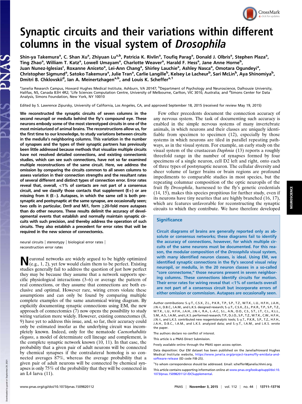 Synaptic Circuits and Their Variations Within Different Columns in the Visual System of Drosophila