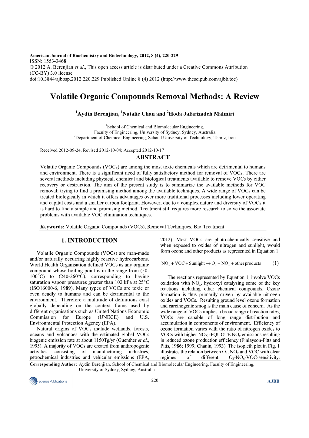 Volatile Organic Compounds Removal Methods: a Review
