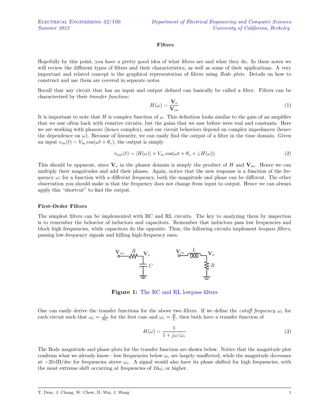 Figure 1: the RC and RL Lowpass Filters