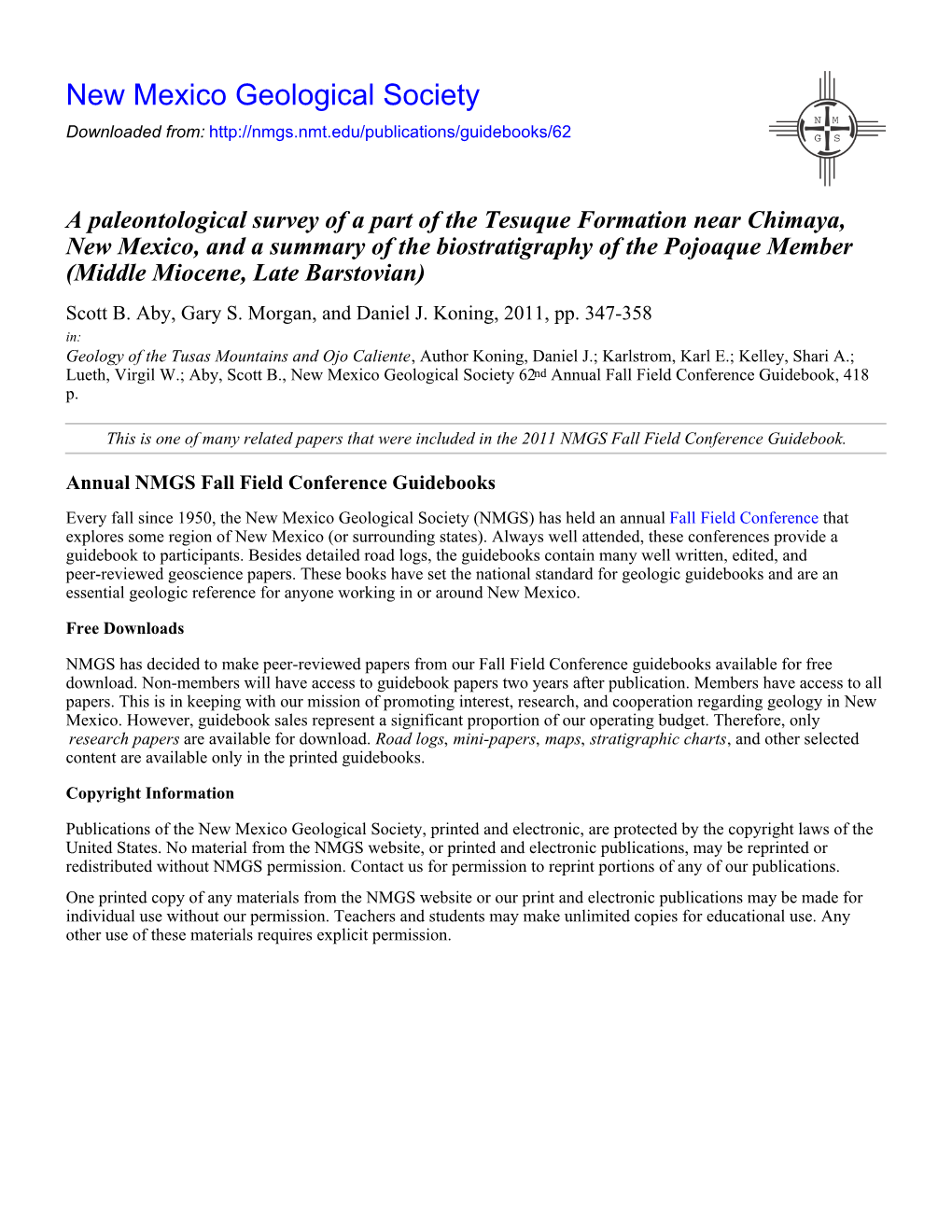 A Paleontological Survey of a Part of the Tesuque Formation Near