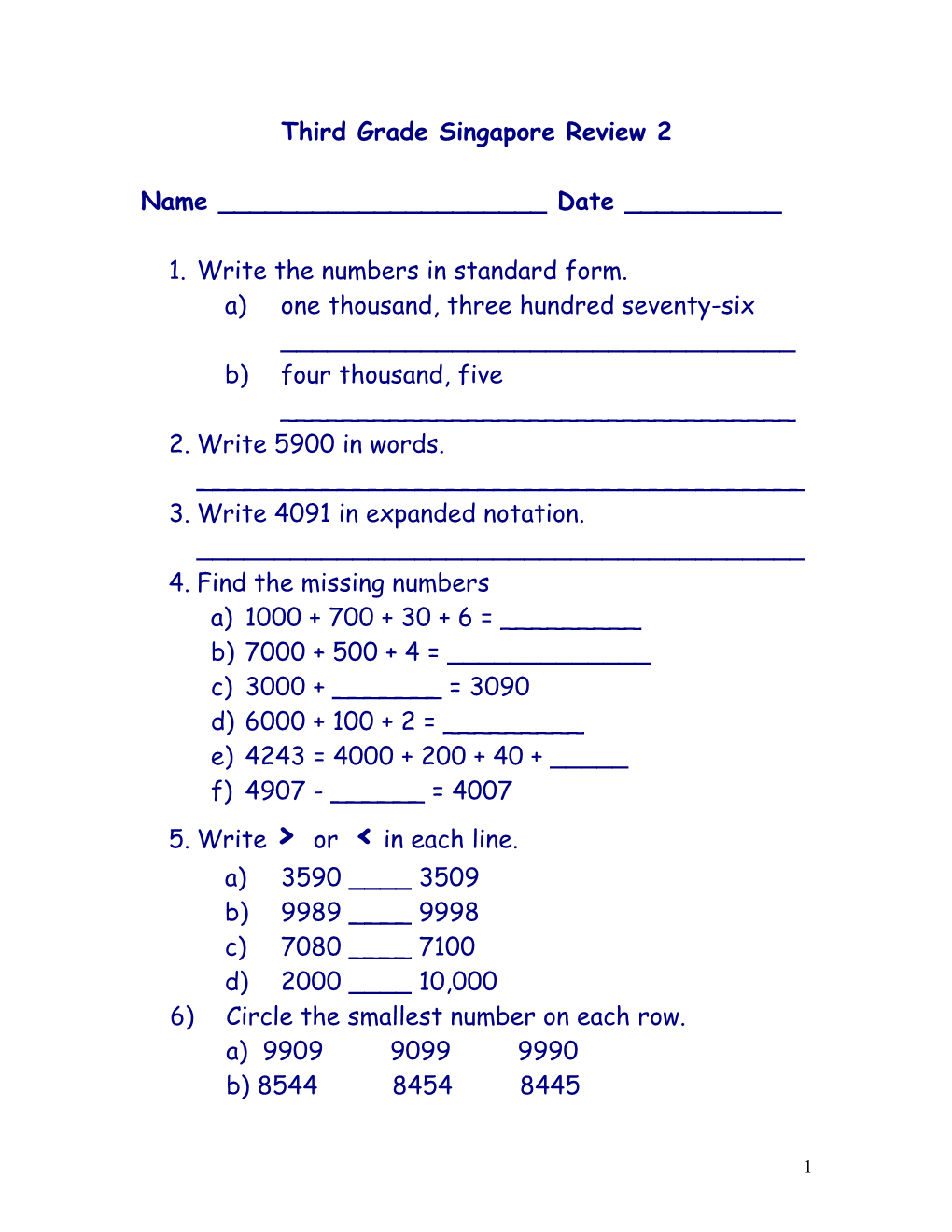 Third Grade Singapore Review 2