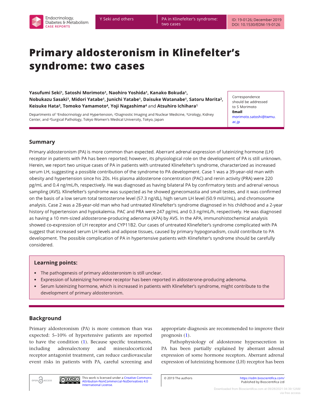 Primary Aldosteronism in Klinefelter's Syndrome